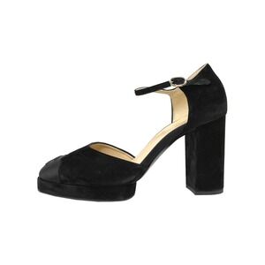 Chanel Black Suede Mary Jane Pumps‎ Cap Toe CC Logo Heels 41